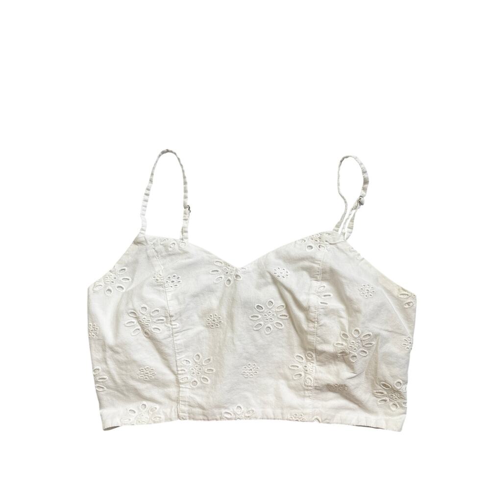 Universal Thread Eyelet Crop Cami White Smocked Back Size Small
